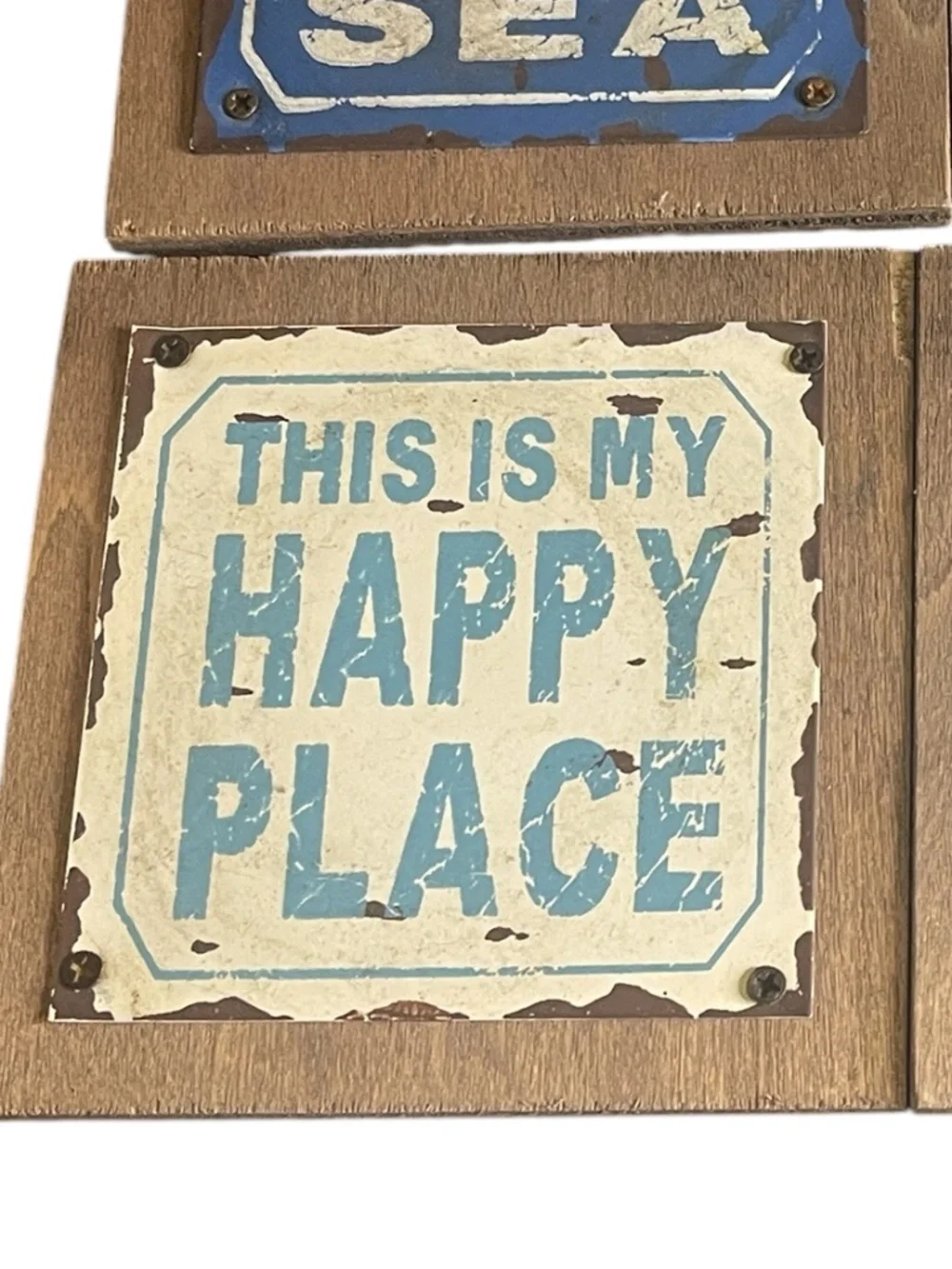 Beach Life Set of 4 Rustic Wood and Tin Coasters Sand Salt Sun Summer